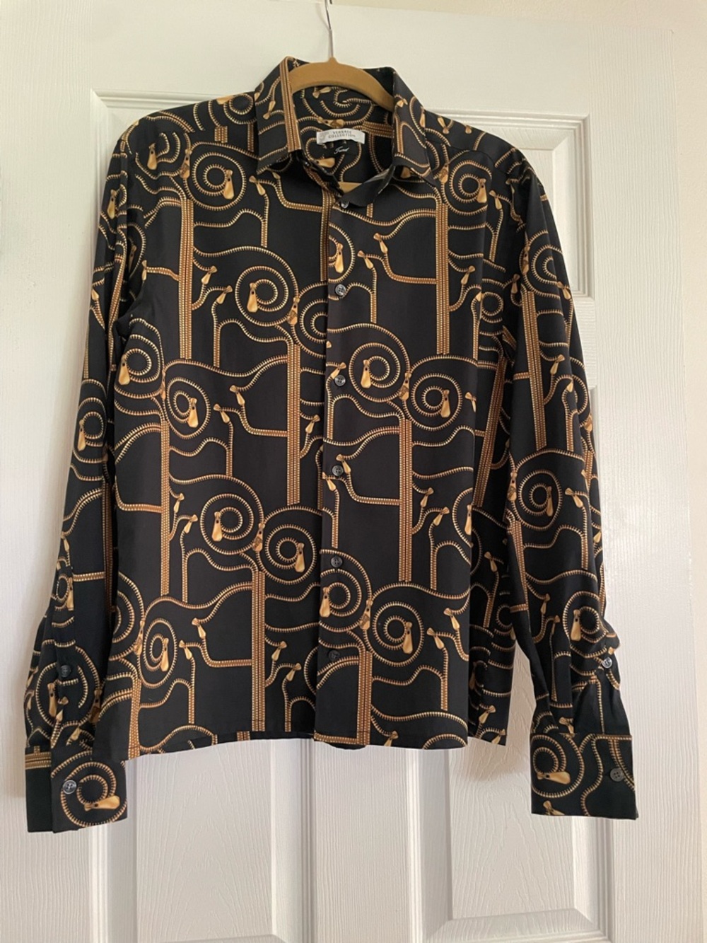 Versace Collection Black and Gold Chain Motif Dress Shirt